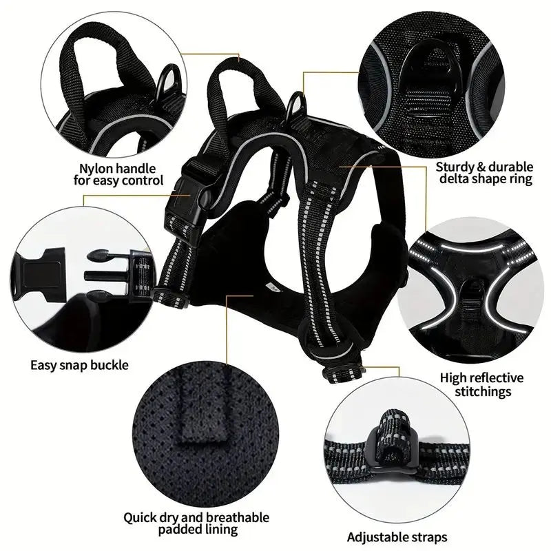 Service Dog Harness Front Clip Heavy Duty Reflective Easy Control Handle for Large Dog Walking,Easy to Control for Small Medium